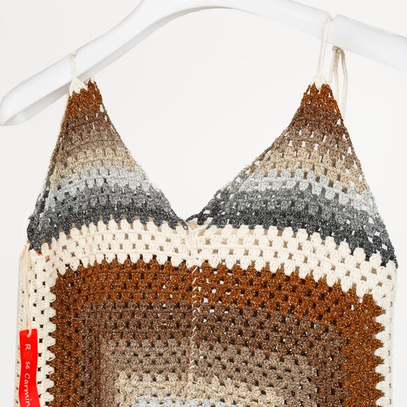 Rose Carmine Neutral-Tone Lurex Crochet Tank - Picture 3 of 8